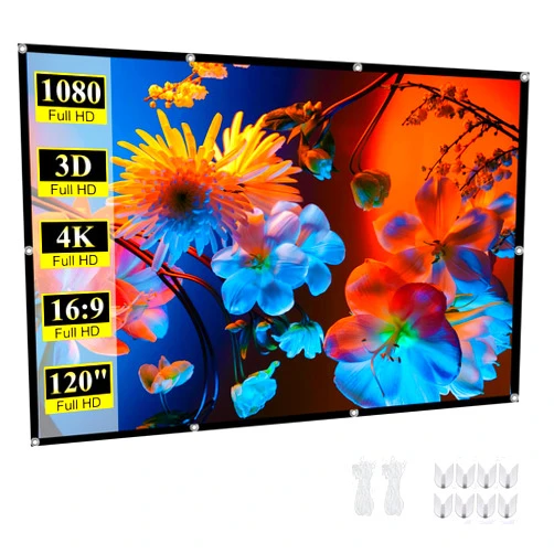 SKERELL 120 inch Portable Outdoor Projection Screen: Foldable Anti-Crease Indoor Hanging Wall Home Theater Screen with 4K HD