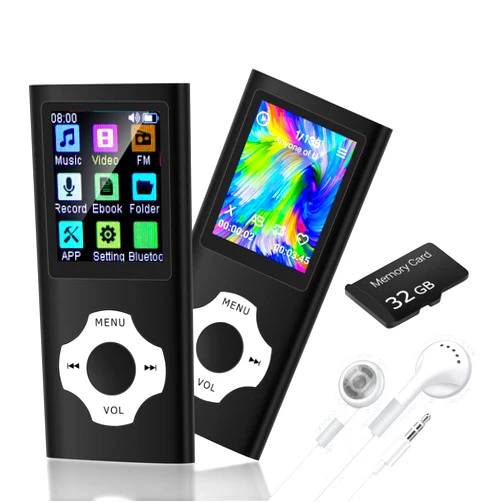 FMHnik 32GB MP3 Player - Music Player with Bluetooth 5.2, Portable HiFi Lossless Sound Music Player with Voice Recorder, FM Radio, E-Book Reader, and More, 1.8