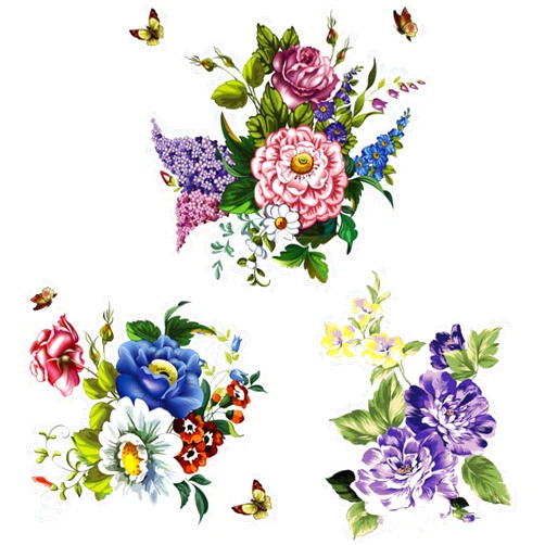 BSMTEBN 3Pcs Peony Rose Lavender Butterfly Flower Wall Stickers Beauty Flowers Decals Self Adhesive Removable Waterproof Vinyl Art Murals for Living Room Bedroom Toilet Restroom House DIY Decoration (Style D)