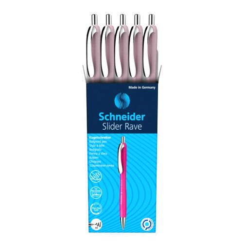 Schneider® Limited Edition Slider Rave Colors, XB (Extra Broad) Ballpoint Pen, Refillable + Retractable, 1.4 mm, Pearl Barrel, Blue Ink, Box of 5 Pens (132519)