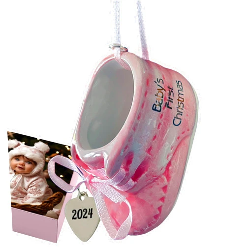 Elskandi New Parents, Birth for Girls Babys First Christmas Baby Girl Ornament - 2024 Keepsake Christmas Tree Ornament with Pink Baby Bootie - Daughter Ornament - My First Christmas 2024 Gift for Girls
