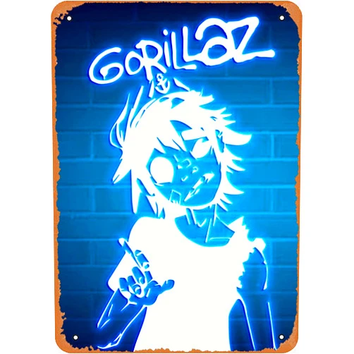 ACAKA Music Gorillaz Neon 3 Poster Metal Tin Sign 8In X 12In Vintage Retro Wall Decor, 8X12 In
