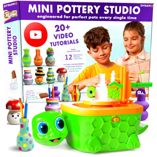 THE SCHOLAR ANT Precision Mini Pottery Wheel for Kids - Complete DIY Pottery Studio Kit with High Power Motor & Air Dry Clay - Create 12 Miniature Projects - Great for Kids Ages 8-12, Engineered for Perfect Creations