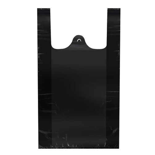 LazyMe T Shirt Bags, Black Plastic Bags with Handles Bulk, Bolsas De Plastico Para Negocio, Grocery Bags Retail Shopping Bags Merchandise Bags for Supermarket Restaurant, 12x20inch (100pcs)