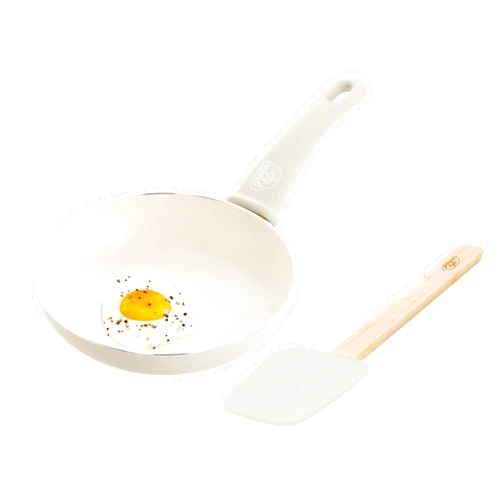 GreenLife Soft Grip 8” Frypan Skillet and Spatula Breakfast Cookware Set, PFAS-Free Ceramic Nonstick, Silicon Spatula with Bamboo Handle, Egg Omelette Bacon, Dishwasher Safe, Stay-Cool Handles, Cream
