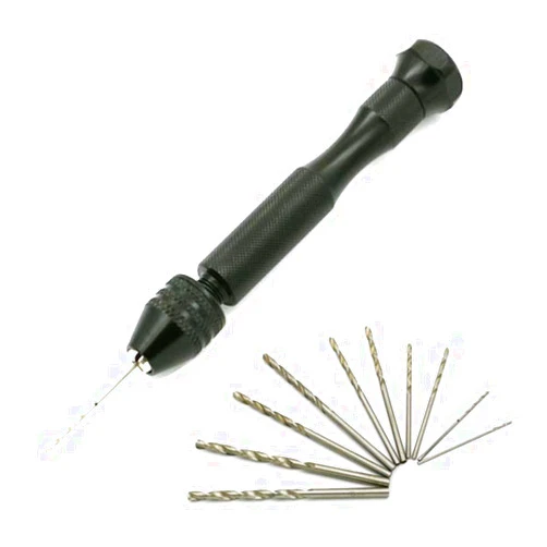 YIBAISI 1 Set Epoxy Steel Pin Vise Hand Drill with 10 Drill Bits Manual Craft Drill for HSS Twist Drill Bi