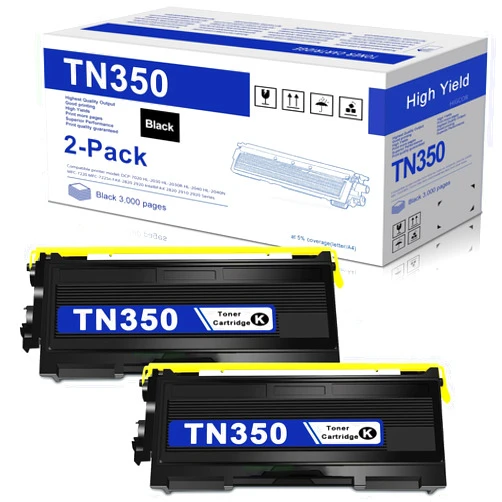 HIGCOR TN-350 TN 350 Toner High Yield Replacement for Brother TN350 Toner Cartridge Black Intellifax 2820 2920 HL-2070N HL-2040 DCP-7020 MFC-7220 MFC-7420 MFC-7820N Printer 2-Pack