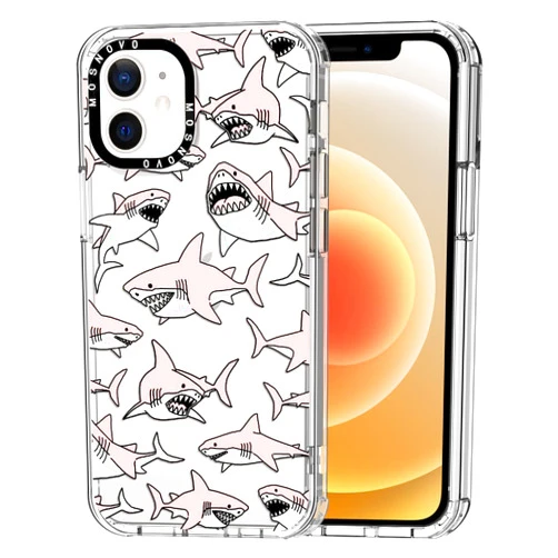 MOSNOVO Case for iPhone 12 Mini, [Buffertech 6.6ft Military-Grade Drop Protection] [Anti Peel Off Tech] Clear TPU Bumper Phone Case Cover Design - Pink Sharks