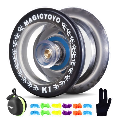 MAGICYOYO K1-Plus Responsive YoYo for Kids Beginners, Plastic ABS Yoyo for Adult with Yoyo Glove+Yoyo Storage Bag+12 Replacement Yoyo Strings (Crystal Black)