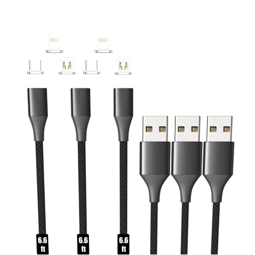 N. NETDOT NetDot Magnetic Charging Cable, Gen10 3 Pack (6.6ft) 3in1 Max 18W Fast Charging Magnetic Phone Charger and Data Transfer Magnetic Charger for Micro USB, USB-C/Type c and i-Product