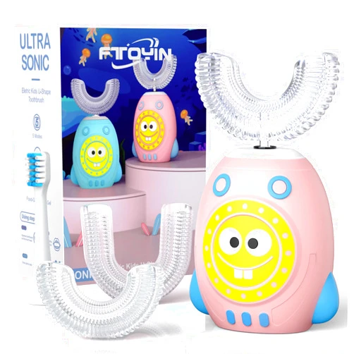 FTOYIN Kids U Shaped Electric Toothbrush, Kids Electric Toothbrushes with 5 Modes, Sonic Toothbrush Kids IPX7 Waterpoof with 3 Brush Heads, 360° Automatic Toothbrush Kids for Age 2-12