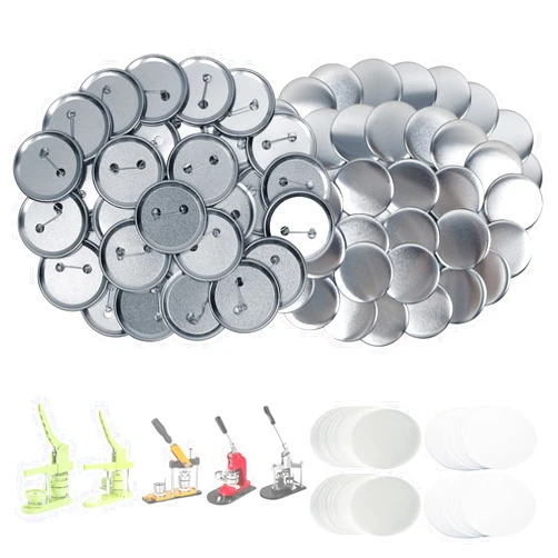 Mostme 200 Sets 2.25 inch Button Maker Supplies, 58mm Button Supplies Button Parts Button Badge Part, Button Making Supplies, Includes Metal Button Pin Back Cover, Metal Shells, Blank Paper&Clear Film