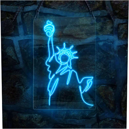 Ancfun American Architecture Statue of Liberty Neon Sign, Handmade EL Wire Neon Light Sign, Home Decor Wall Art, Green