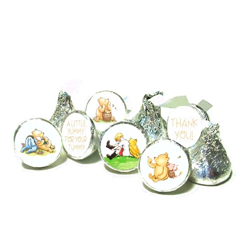 BOSNN Cute Pooh Kisses Stickers 108PCS Mini Candy Labels Thank You Sticker Cute Baby Shower Decorations Birthday Party Decoration Supplies
