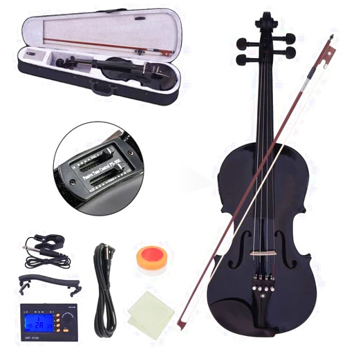 Ktaxon Acoustic Electric Violin, 4/4 Violin with EQ preamp and Ebony Accessories, Full-size Violin with AUX Cable, Shoulder Rest, Tuner, Rosin, Extra String and Cleaning Cloth (Black)