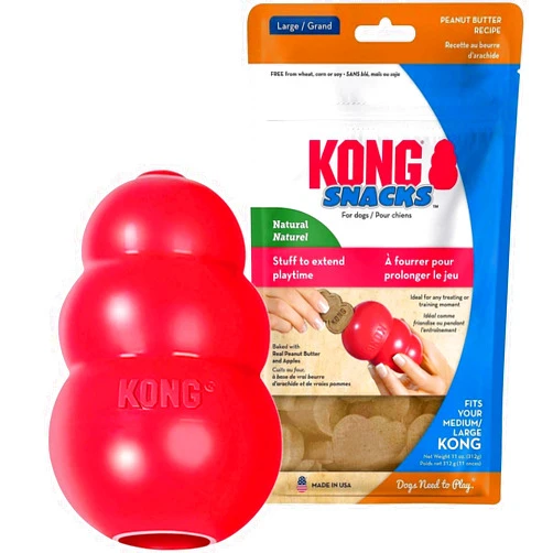 KONG Classic Dog Toy, Large Snacks Peanut Butter Snacks Large Dog Treats 11 Ounces, Combo Bundle