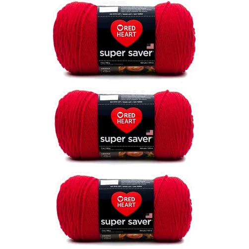 Red Heart Super Saver Cherry Red Yarn - 3 Pack of 198g/7oz - Acrylic - 4 Medium (Worsted) - 364 Yards - Knitting/Crochet