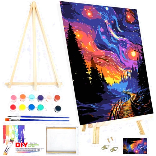 GANBEIMAOYI Aurora Paint by Number for Adults Framed Canvas,DIY Arts and Crafts for Adults Beginner with Wooden Easel,Paint Brushes,Acrylic Paint Set for Home Wall Decor and Gifts 8x12 Inch