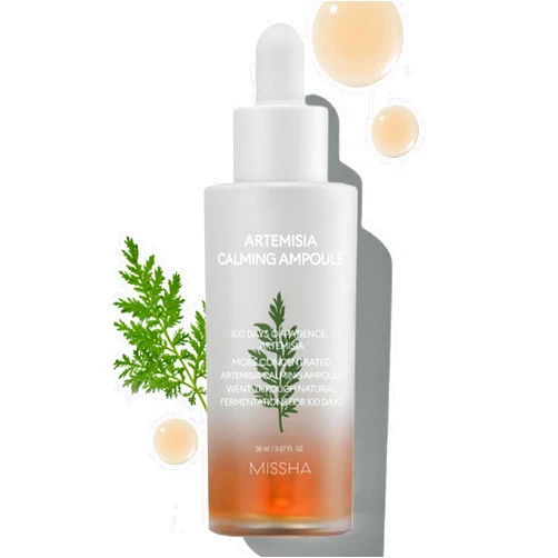 MISSHA Artemisia Calming Ampoule 1.69 Fl oz / 50ml - Face Serum for Sensitive Skin, Korean Skin Care with Double-Fermented Mugwort Extract, Soothes Redness, Acne & Irritation
