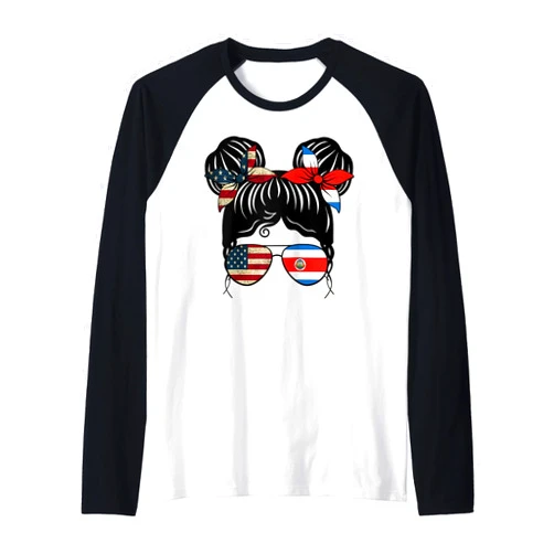 Proud America Costa Rica Heritage Kids Apparel Half American Half Costa Rican Girl USA Costa Rica Flag Kids Raglan Baseball Tee