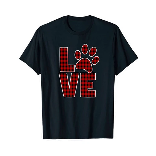 Dog Mom Dad Love Paw Apparel Dog Mom Dad Love Paw Red Black Buffalo Plaid T-Shirt