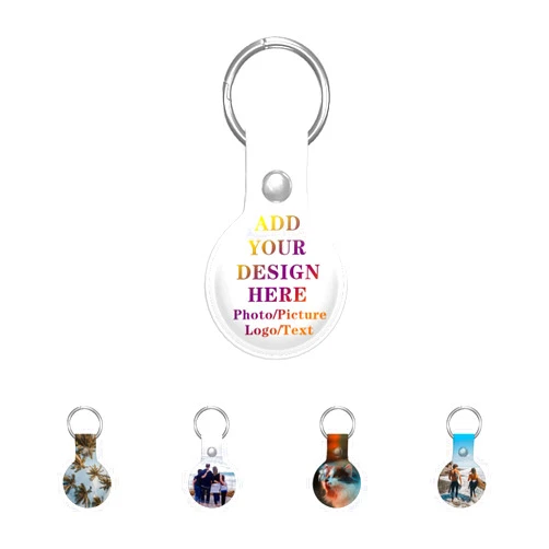 QXYIYBU Custom Case for AirTag Personalized Design Your Own Picture Photo Logo Name Leather AirTags Holder Cover for Pet Luggage with Keychain Single Hole