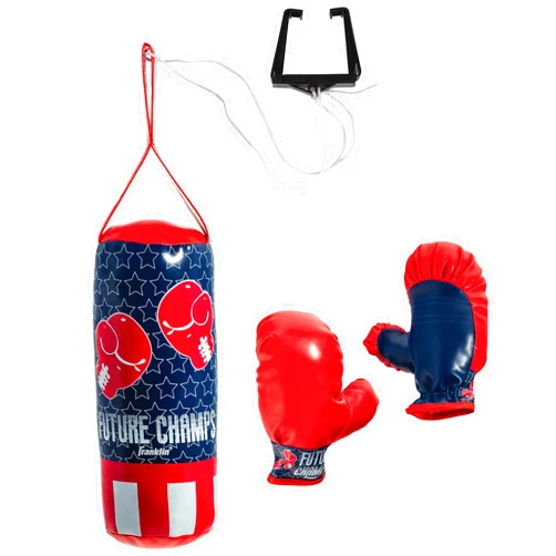 Franklin Sports Future Champs Kids’ Mini Boxing Set – includes Kids’ Boxing Gloves – Punching Bag & Door Jam Bracket with Rope for Adjustable Punching Bag 4.75 x 4.75 x 12