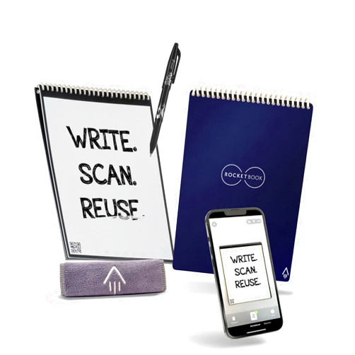 Rocketbook Flip Reusable Smart Notepad | Eco-Friendly, Digitally Connected Notebook for Ambidextrous Writers | Dotted & Lined Combo, 6” x 8.8”, 36 PG, Navy, with Pen, Cloth, and App Included