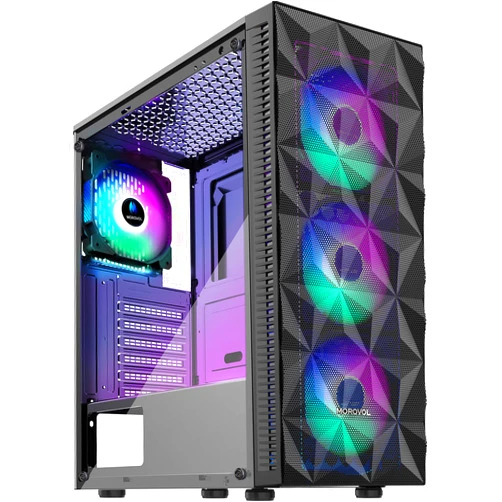 MOROVOL PC Case Pre-Install 4 RGB Fans, ATX Gaming Computer Case with Diamond-Shaped Mesh Front & Tempered Glass Side Panel, USB 3.0 Airflow Mid Tower case,621