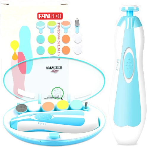 FANSIDI Baby Nail Trimmer Electric, FANSIDI Baby Nail Clippers Safe Baby Nail File Kit with Extra 12 Replacement Pads, Trim Polish Grooming Kit for Newborn Infant Toddler or Adults Toes Fingernails Care, Blue