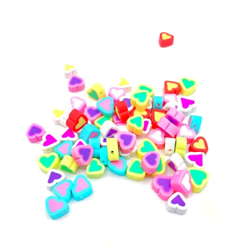 Chmentnanza 300Pcs Clay Beads for Bracelets Making, Clay Earrings, 10mm Cute Bicolor Heart Clay Beads