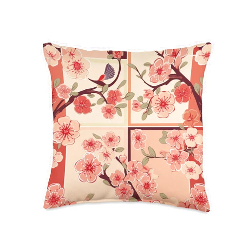 Zen Petals Sakura Studios Intricate Cherry Blossom Flowers on a Beautiful Pattern Throw Pillow, 16x16, Multicolor