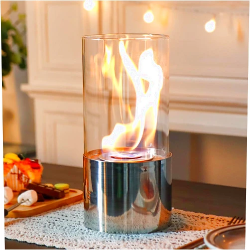 JHY DESIGN Portable Tabletop Fireplace with Cylindrical Glass 10