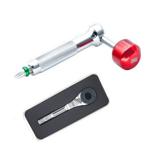 711L Lollipop Bit Driver (Stainless Steel Red) and 711L Hex End EDC Ratchet Wrench Bundle
