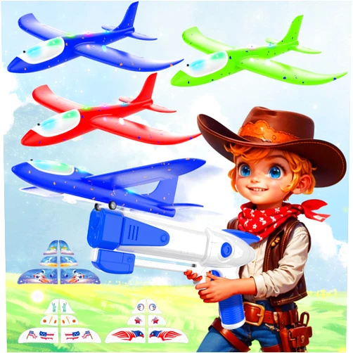 Wesfuner 2024 Upgraded 3 Pack Foam Airplane Launcher Toys, 2 Flight Mode, Ultra Long Gliding Distance, Kids Flying Toy, Boys Girls Birthday Gifts Toys, Outdoor Sport Party Favor