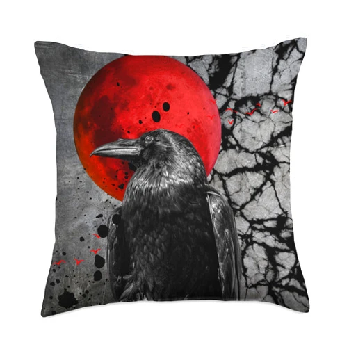Nicole Lynne Designs Academia, Goth Dark Art, Gothic, Viking Raven Throw Pillow, 18x18, Multicolor