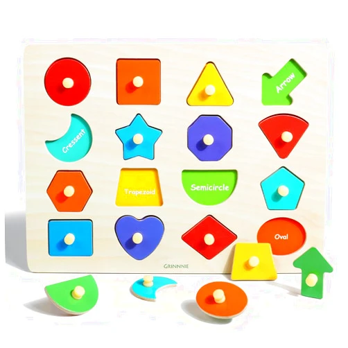 GR GRINNNIE GRINNNIE Toddler Shape Puzzle for 1 2 3 Years Old Boys and Girls, Montessori Wooden Learning Toys Shape Sorting Peg Puzzle for Toddlers 1-3, Gifts for Birthday Christmas
