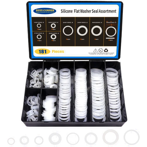 BUSY-CORNER 181Pcs 8 Sizes Silicone Gasket Assortment Kit, for Washer Needs, Ideal Repair Kit for Faucet or Plumbing