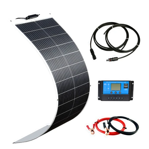 XINPUGUANG 100W Flexible Solar Panel 12V System kit 10A Charge Controller Cables with Alligator Clip PV Connector Cables for Yacht, Boat, RV, Cabin, 12v Battery Charge