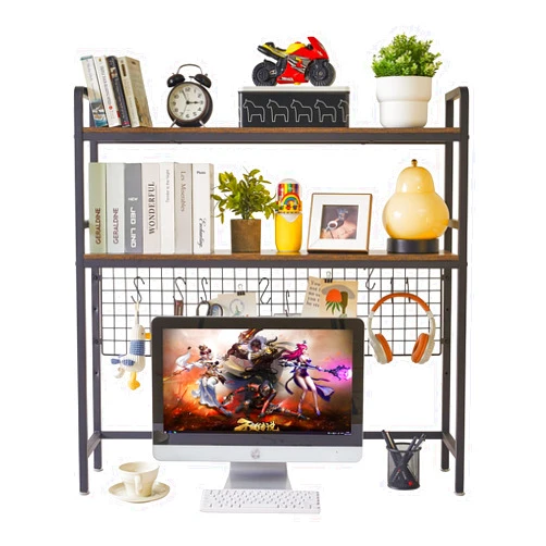 IBUYKE Computer Desktop Bookcase 2-Tier 37.5 Inch Multipurpose Wood Desk Hutch Bookshelf for Computer with Adjustable Shelf Display Rack Desk Organizer for Office Home Dormitory,Brown UTMZ003H