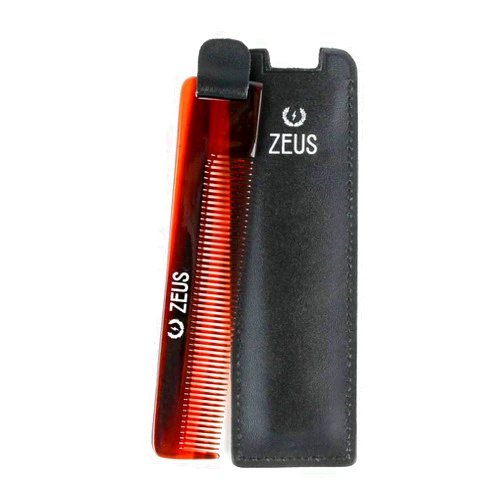 ZEUS Handmade Saw-Cut Pocket Beard Comb w/Leather Sheath, Everyday Carry, Daily Maintenance, Tame, Smooths, Snag-Free Tortoiseshell