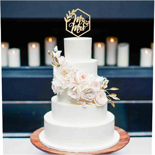 Happyplywood Wedding Cake Toppers Mr and Mrs Hexagon Cake Topper for wedding Bride and Groom Wooden party decorations Geometric Wood Wreath Rustic Boho Party Present for Couple (Unpainted)