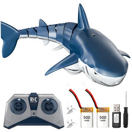 TEMI Remote Control Shark Toys, 1:18 High Simulation Scale Fish with Light and Spray Water for Lake Bathroom Pool Christmas Birthday Gift Electric RC Boat for Kids Ages 6+ Boys