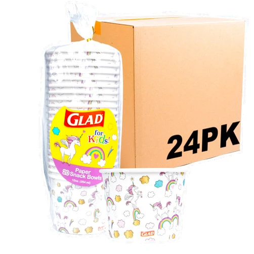 Glad for Kids Unicorn Paper Snack Bowls, Lids Not Included - Disposable Snack Bowls with Unicorn Design for Kids Heavy Duty Disposable Paper Bowls for Everyday Use, 12 Ounces, 20 Count - 24 Pack
