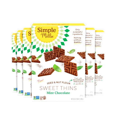 Simple Mills Sweet Thins Cookies, Seed and Nut Flour, Mint Chocolate - Gluten Free, Paleo Friendly, Healthy Snacks, 4.25 Ounce (Pack of 6)
