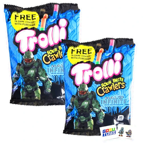 Gosu Toys Trolli Sour Brite Crawlers Halo Infinite 5oz bag (2 Pack) with 2 Gosutoys Stickers