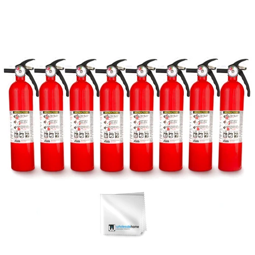 Kidde FA110 Multipurpose Fire Extinguishers 8 Pack - Red, (Rating 1-A:10-B:C) Includes Wholesalehome Cleaning Cloth