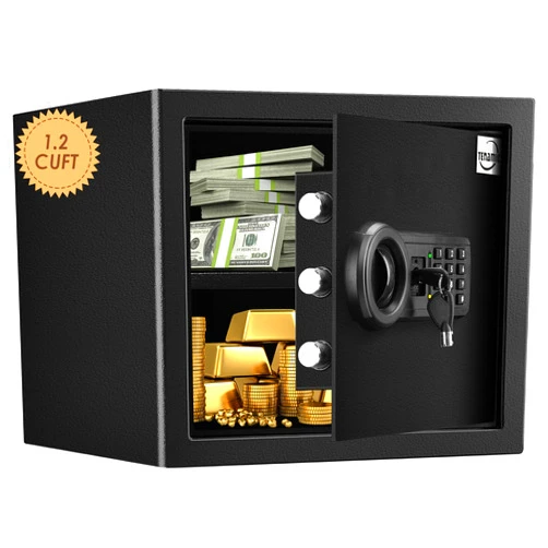 Tenamic Safe Box 1.2 Cuft Fireproof Waterproof Home Safe, Keypad Medium Lock Box Cabinet Safes, Solid Alloy Steel Office Hotel Home Safe, Black