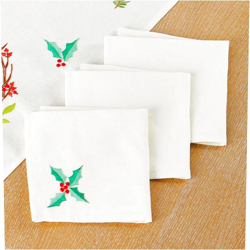 Craftways Christmas Finch Napkins Stamped Embroidery Kit, Ivory
