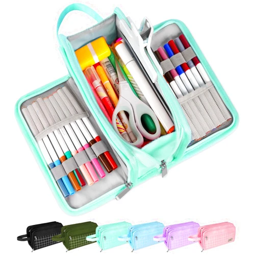 Sooez Large Pencil Case, Big Capacity Pencil Pouch Pen Bag with 3 Compartment, Portable Canvas Stationery Organizer with Zipper, Cute Aesthetic School Supplies For Teen Girls Boy College, Celadon